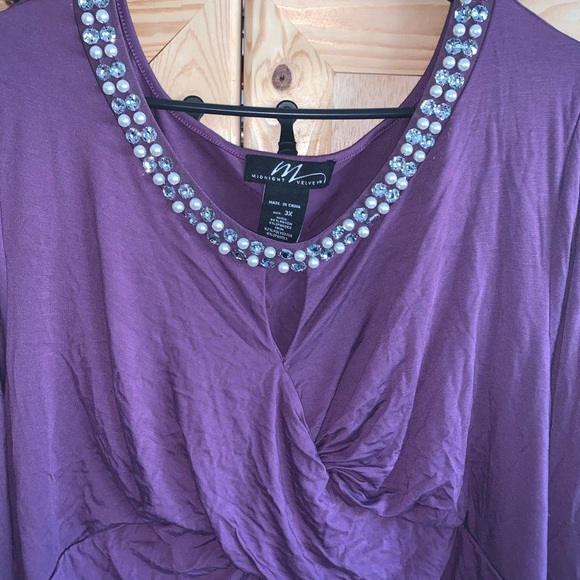Midnight Velvet crisscross drape front faux rhinestone/pearl shirt size 3X - Picture 2 of 4